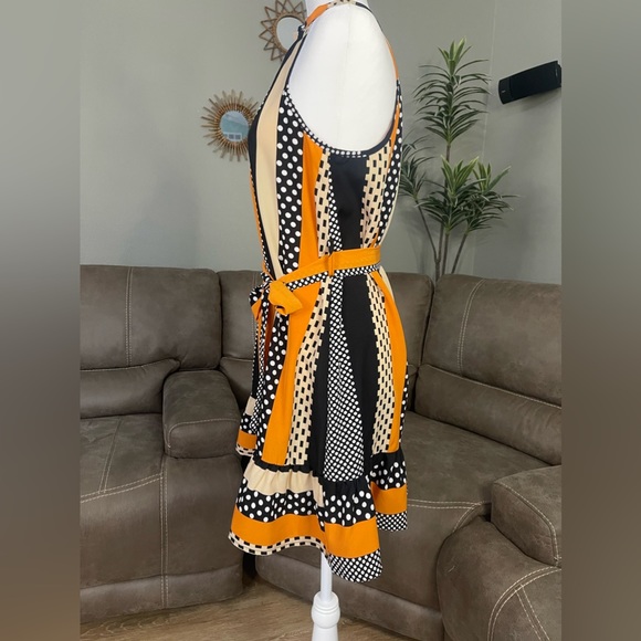 NEW Orange Black White Tan Patterned Sleeveless Shift Dress Sz L Fall Fashion - Picture 6 of 8